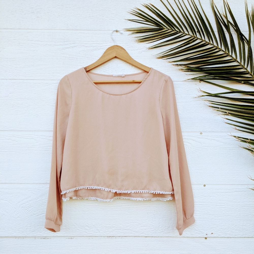 Lush light pink top with PomPom detail